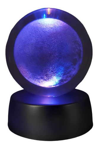 Enfeite Globo Lua Esfera Vidro 3d Com Base Led Planetas
