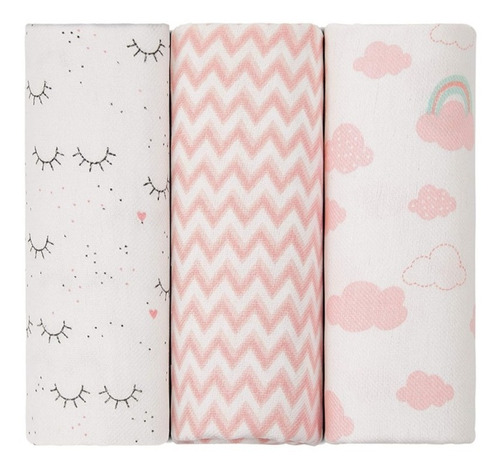 Kit 3 Cueiros Manta Flanelado Grande Bebê Algodão Estampado