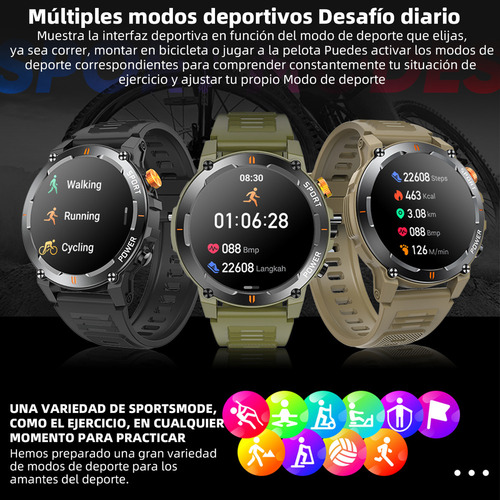 ** Reloj Inteligente For Deportes Al Aire Libre De 1,52 Con Linterna, Capaz De Medir Frecuencia Cardíaca, Presión