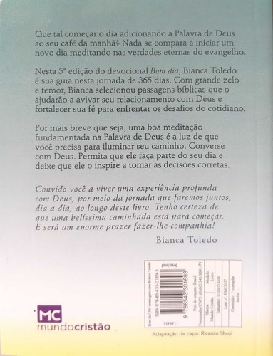 Imagem 3 de 3 de Livro Devocional Diário Bom Dia! 365 Mensagens Bianca Toledo