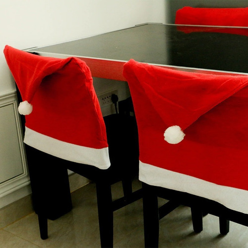 Imagen 5 de 7 de Fundas Navideñas Decorativas P/6 Sillas Tipo Gorra Papá Noel