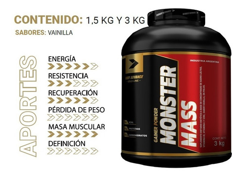 Imagen 2 de 4 de Mass Gainer 3 Kg. Ganador De Peso. Body Advance