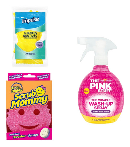 Scrub Mommy Esponja + Lavavajillas The Pink Stuff + Guantes