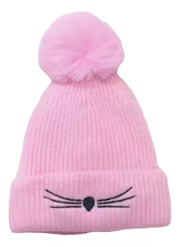 Touca Gorro De Pompom Infantil Criança Frio Fofinha Gatinho - Rosa