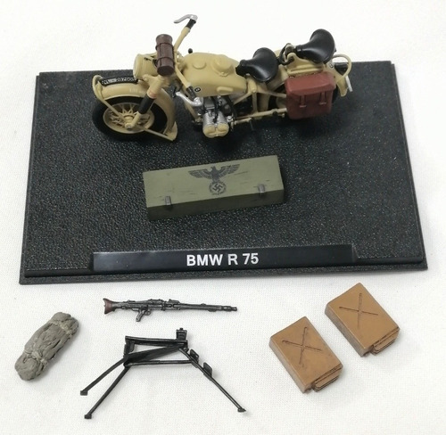 Miniatura Diecast 1/24, Motocicleta R75 + Mg42, 1939-1945 