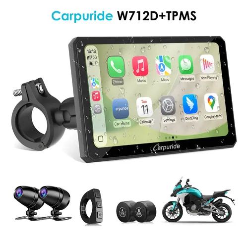 Carpuride W702T Pro – Schermo Moto CarPlay E Android Auto Con TPMS, 7 Pollici Impermeabile E Touch