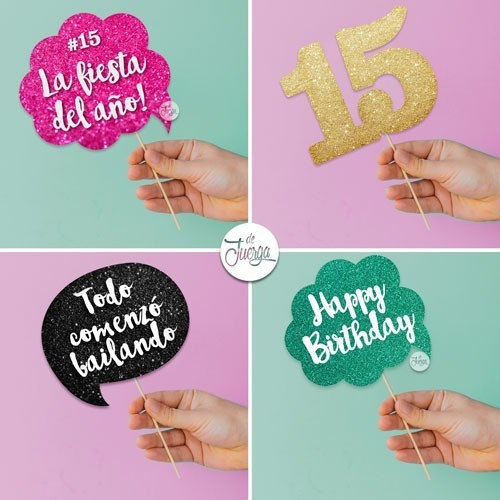 Photo Booth Cumple 15 Años Glitter Imprimible Props