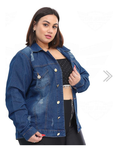 Jaqueta Jeans Plus Size Feminina (blusa Casaco) Azul Escuro