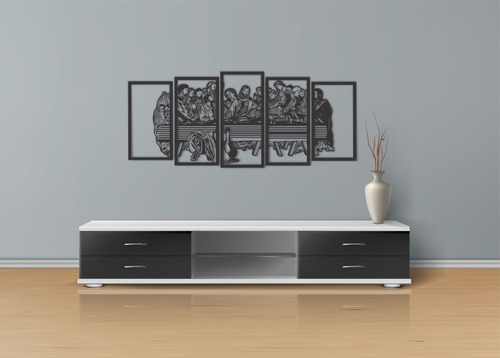 Cuadro Decorativo Madera Mdf 3mm Negro Ultima Cena 150x65cm