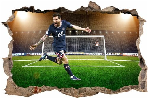 Vinilos Efecto 3d Pared Rota Messi Psg - 1mx60cm