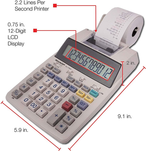 Calculadora De Impresión Sharp Electronics, Pantalla Lcd
