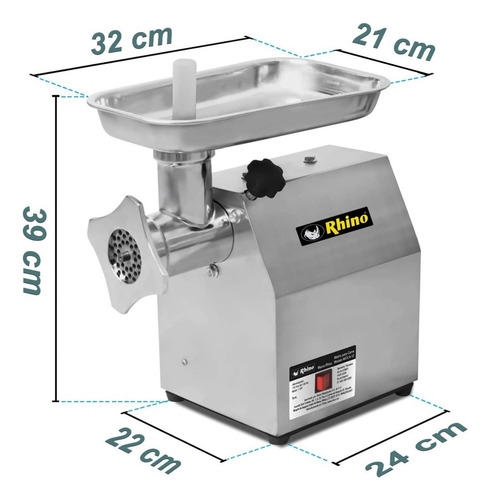 Molino De Carne Eléctrico Rhino Moca-12 Acero Inox.
