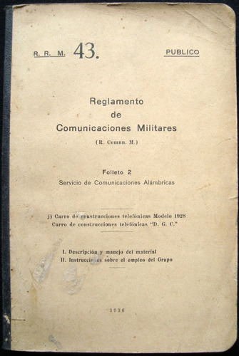 Antiguo Libro Reglamento De Comunicaciones Militares 47n 826