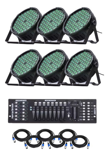 Kit 6 Canhao 60 Leds 3w Triled Slim + Mesa Dmx + Cabos 5m