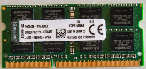 Memoria Kingston Ddr3 8gb - Kcp316sd8/8 1600 Mhz (Usado)