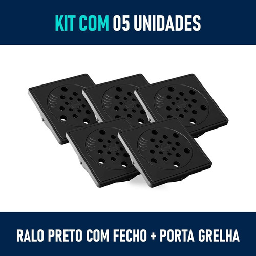 Kit 05 - Ralo Com Fecho + Porta Grelha 10x10 Cm (preto)