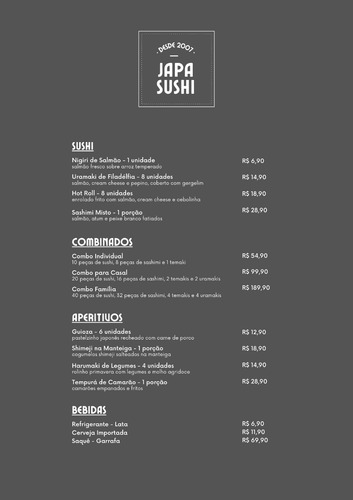 Cardápio Digital Menu / Restaurante Japonês Comida Japonesa