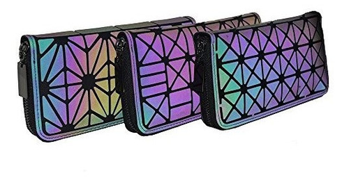 Iridiscente Geometrico Largo Entramado Carteras Luminoso Muj