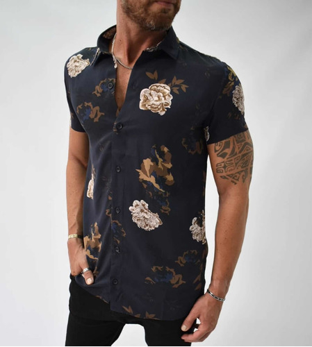 Camisa Hombre Ossan Estampada M/c Fibrana Slim Fit Bond