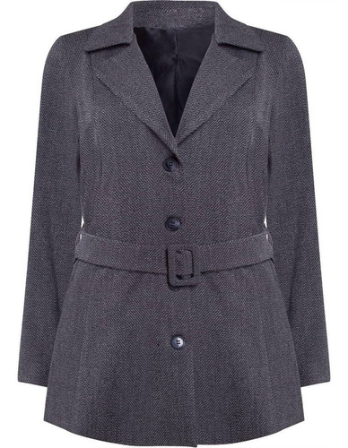 Casaco Blazer Trench Coat Com Cinto E Fivela Seiki 610054