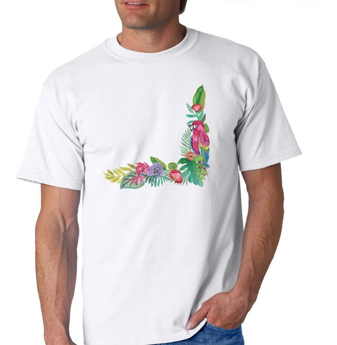 Remera De Hombre Pajaro Loro Ramo De Flores