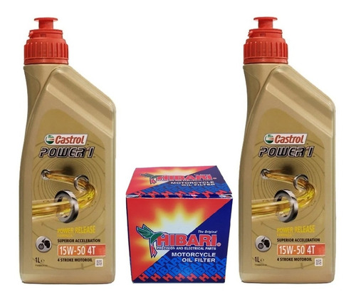 Pack 2lts Castrol Power1 15w50 + Filtro Aceite Hibari