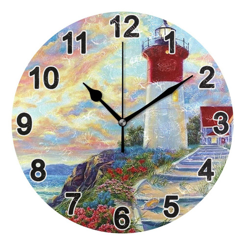 Pintura Al Óleo Faro Reloj De Pared Sin Tictac Para Ni...