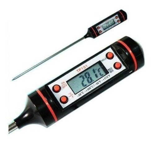 Termômetro Digital Tipo Espeto Medir Temperatura De Cozinha Cor Preto e Vermelho