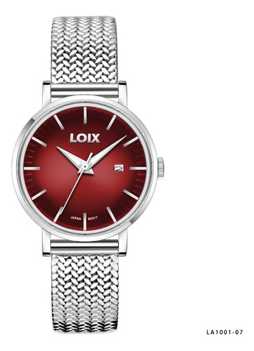 Reloj Mujer Loix® La1001-7 Plateado Con Tablero Rojo