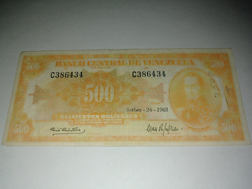 Billete De 500 Bolívares Canario Año 1968