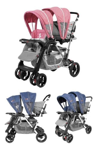 Coche Gemelar O Mellicero Para Bebes Trencito Babyhappy Color Gris Color del chasis Plomo