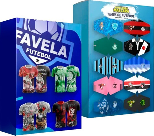 Pack 24 Vetores Estampa Total Futebol Favela + Máscaras