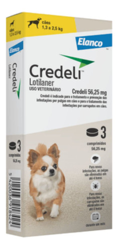 Antipulgas Para Cães 1,3 A 2,5 Kg Credeli Tab 3 Comprimidos
