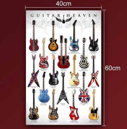 Poster Placa Quadro Guitarras Famosas Guitar Heaven Coleção