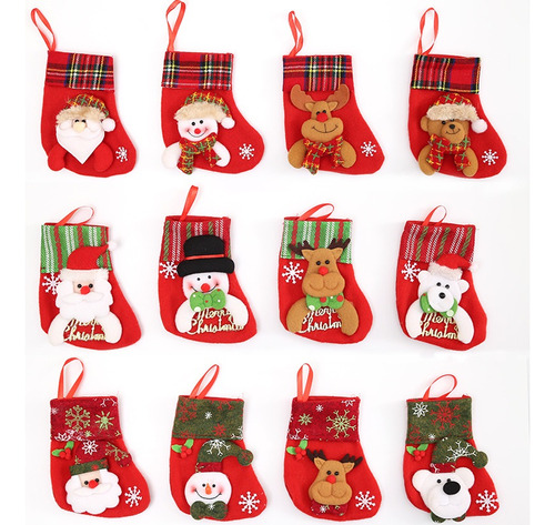 Set 12 Mini Botas Navidad Dulces Chimenea Adornos Decoracion