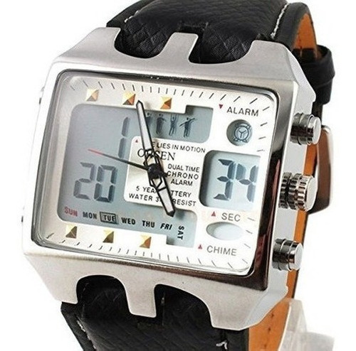 Ohsen Dual Time Big Face Analogico Digital Alm Chime Dia Fec