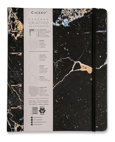 Caderno Fichário Arg. 12 Mat.-mármore Preto -cicero