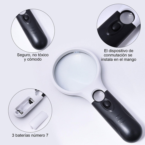 Lupa De Lectura De Gran Aumento De Mano Con Luz Led Portatil