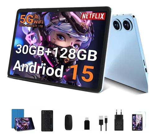 2026 Tablet Android 15 10.1 polegadas com Gemini Ai Tab 30 GB RAM+128 GB ROM/ (2TB TF max) 5G/2.4G Wi-Fi,Face ID,Octa-Core 8000 mAh BT5.0 IPS,Com Protetor mouse teclado
