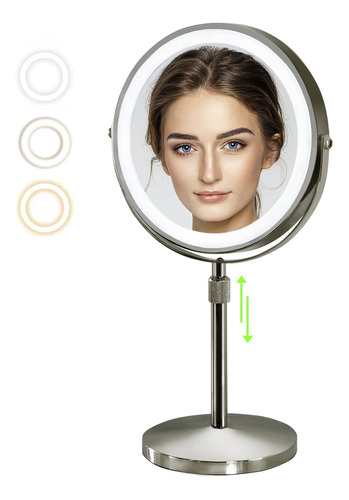 Espejo De Maquillaje Iluminado De Altura Ajustable Con 3 Luc