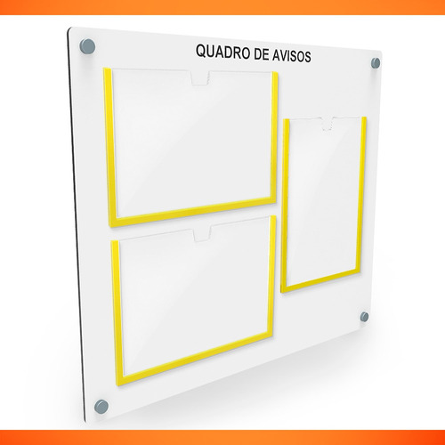 Quadro De Aviso/gestão Mdf Com 3 Displays A4 Em Acrílico