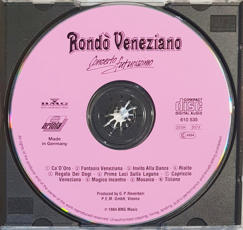 Cd Rondo Veneziano Concerto Futurissimo Impecável Importado