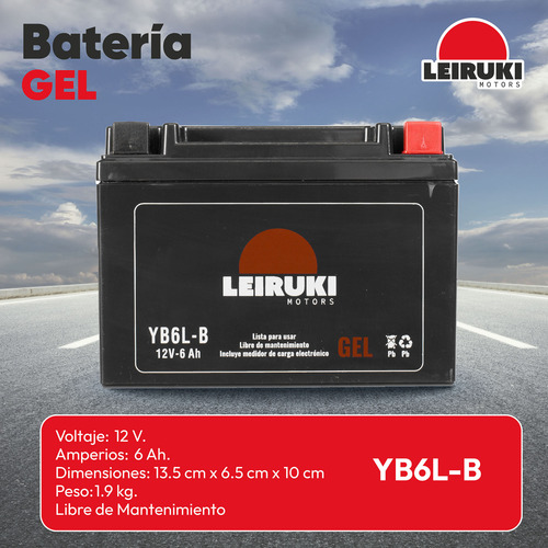 Bateria Gel Moto Yb6l-b Lithium150 Ft150 Cargo150 Leiruki