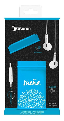 Audífonos Manos Libres Steren En Lata Decorativa Aud-067caz Color Azul