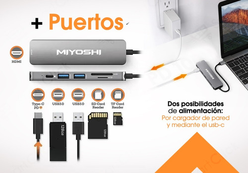 Imagen 4 de 10 de Adaptador Usb C Macbook Pro Air Hub Cable Hdmi 4k 6 En 1
