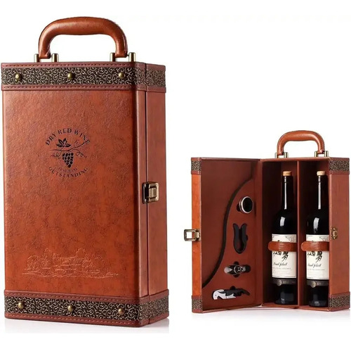 Caja Para Vino Portabotella Maleta De Cuero + Accesorios