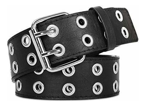 Envoltura de doble ojal Tachonado 3/4" Real Leather UK hecho a mano Hipster Cinturón Negro