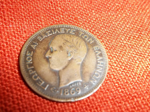 Antigua Moneda De Grecia,5 Lepta Cobre Del Año 1869. Ver!