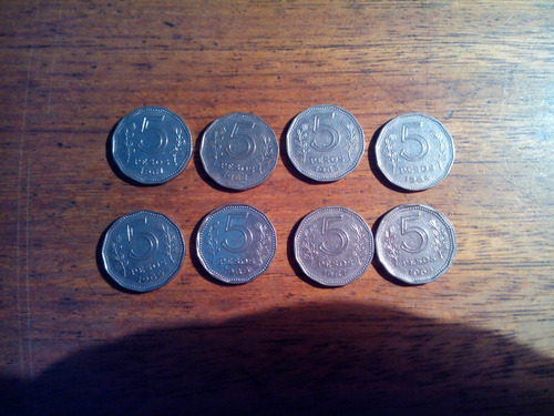 Serie 8 Monedas 5 Pesos 1961 A 1968 - Fragata Pte. Sarmiento