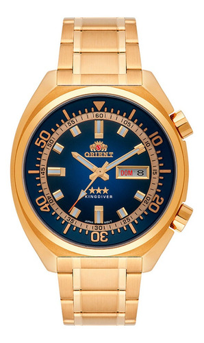 Relógio Masculino Orient Automático Dourado Fundo Azul Data